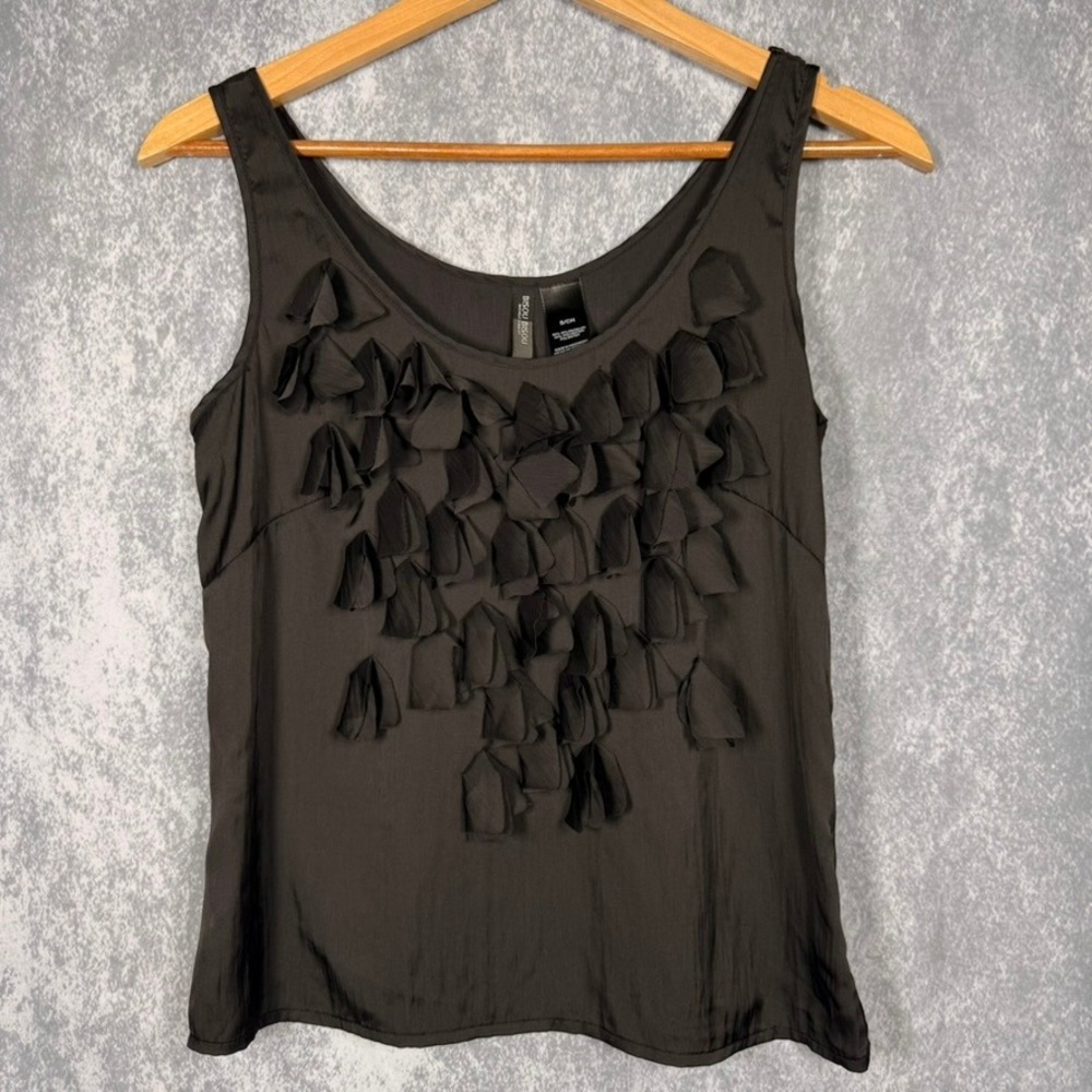 Bisou Bisou Tank Top Women Small Black Ruffle Front Textured Blouse